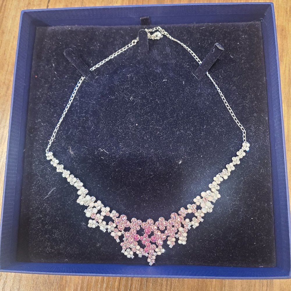 Pink and silver Swarovski statement necklace